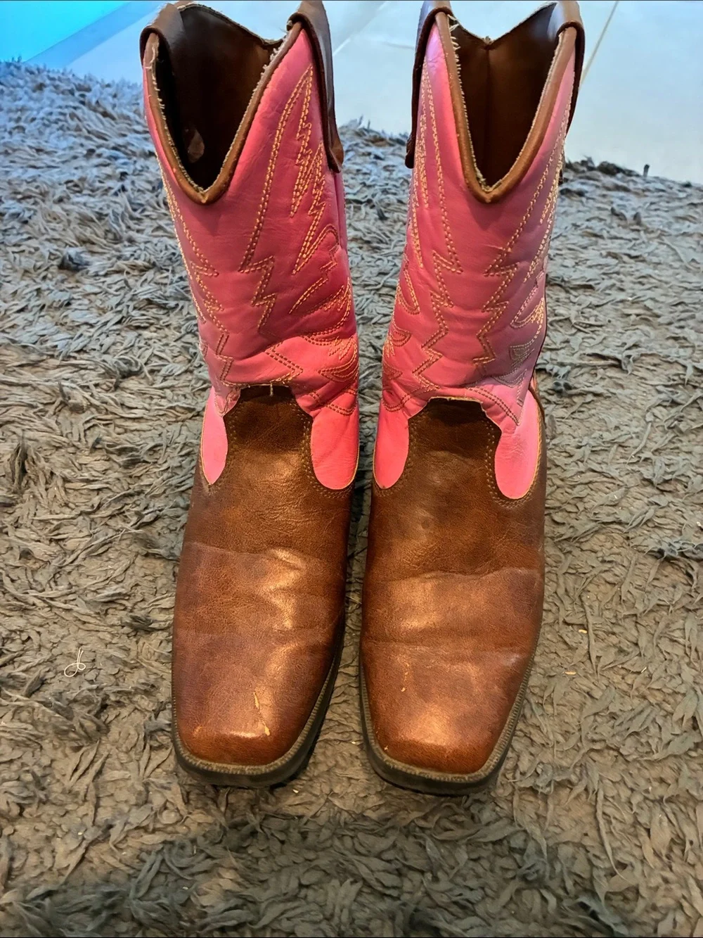 Kids Brown Leather & Pink Western Boots